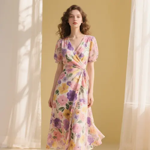 花卉中長裹身連身裙